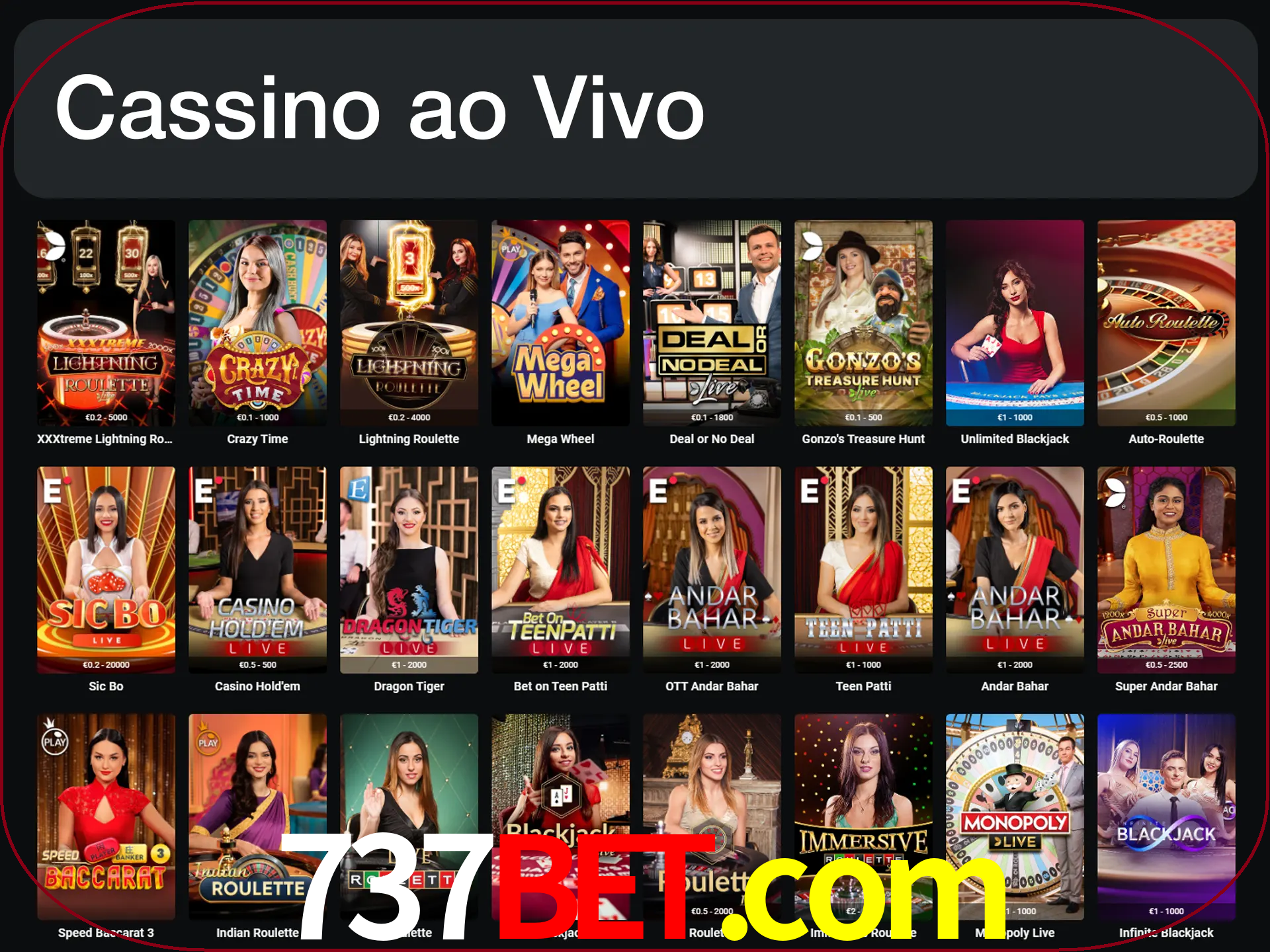 Jogue jogos de cassino com um verdadeiro dealer.
