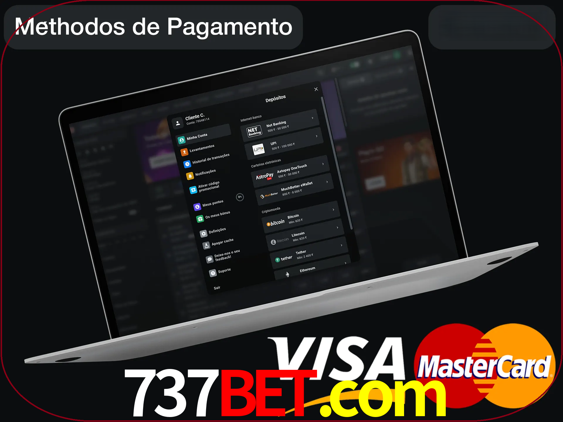 Use seu método de depósito preferido.